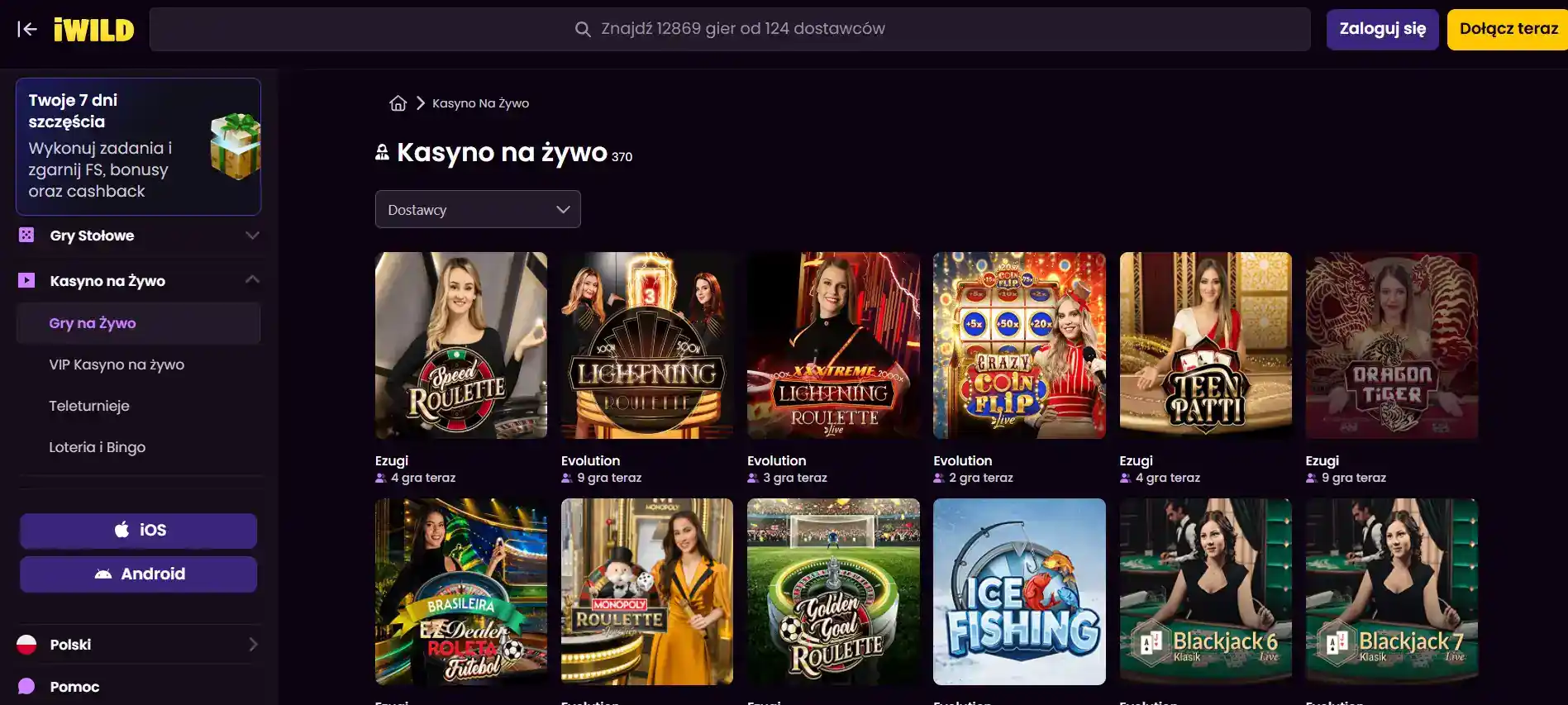 Sekcja kasyna na żywo iWild
