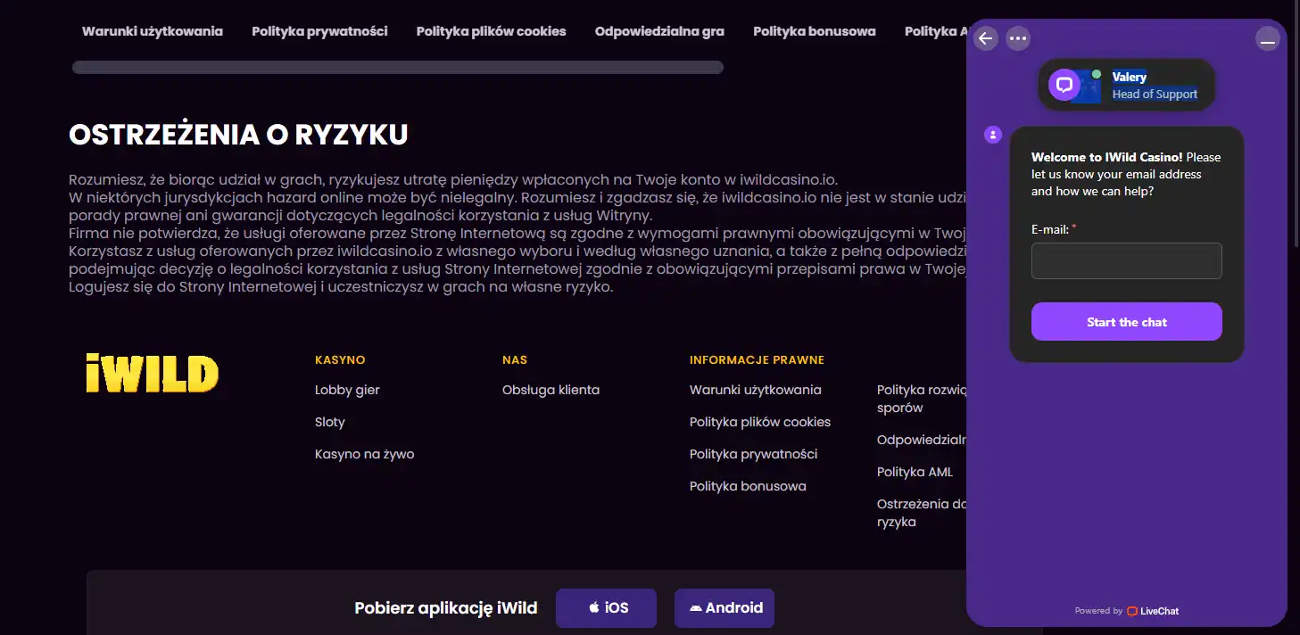Widget live chat lub centrum pomocy iWild